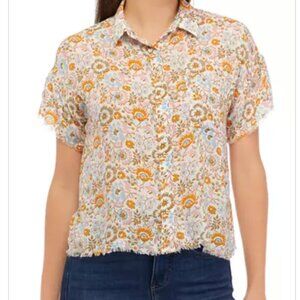 NWT philosophy short sleeve floral button up pink orange women's medium